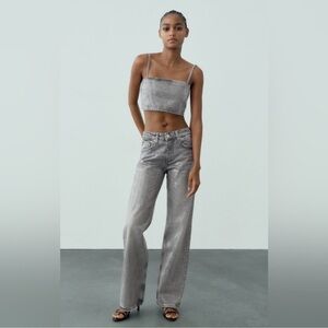 Zara Gray Sequin Crop Top (XS) & Jean (8) - Set
